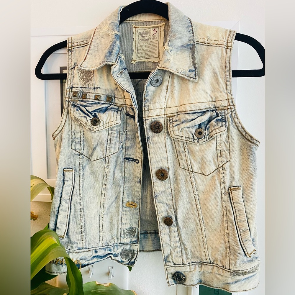 Z-BRAND | Distressed Handmade Denim Vest | Light Blue | Size S